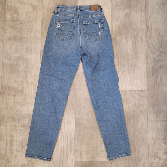 American Eagle Mom Straight Jeans Size 0 (24x27) Blue Medium Wash Denim Pants - Picture 6 of 7